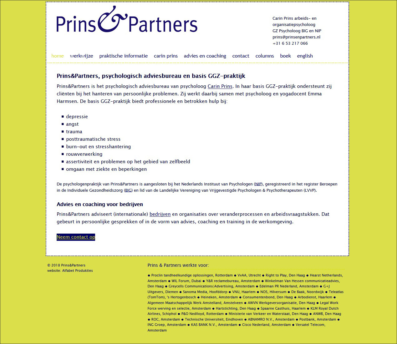 website Prins & Partners, psychologen
